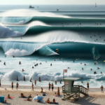 DALL·E 2023-10-17 11.01.05 – Photo of a surfer riding a wave with a clear distinction between ‘Lateral’ and ‘Rip’ currents in the background. The ‘Lateral’ current area is charact